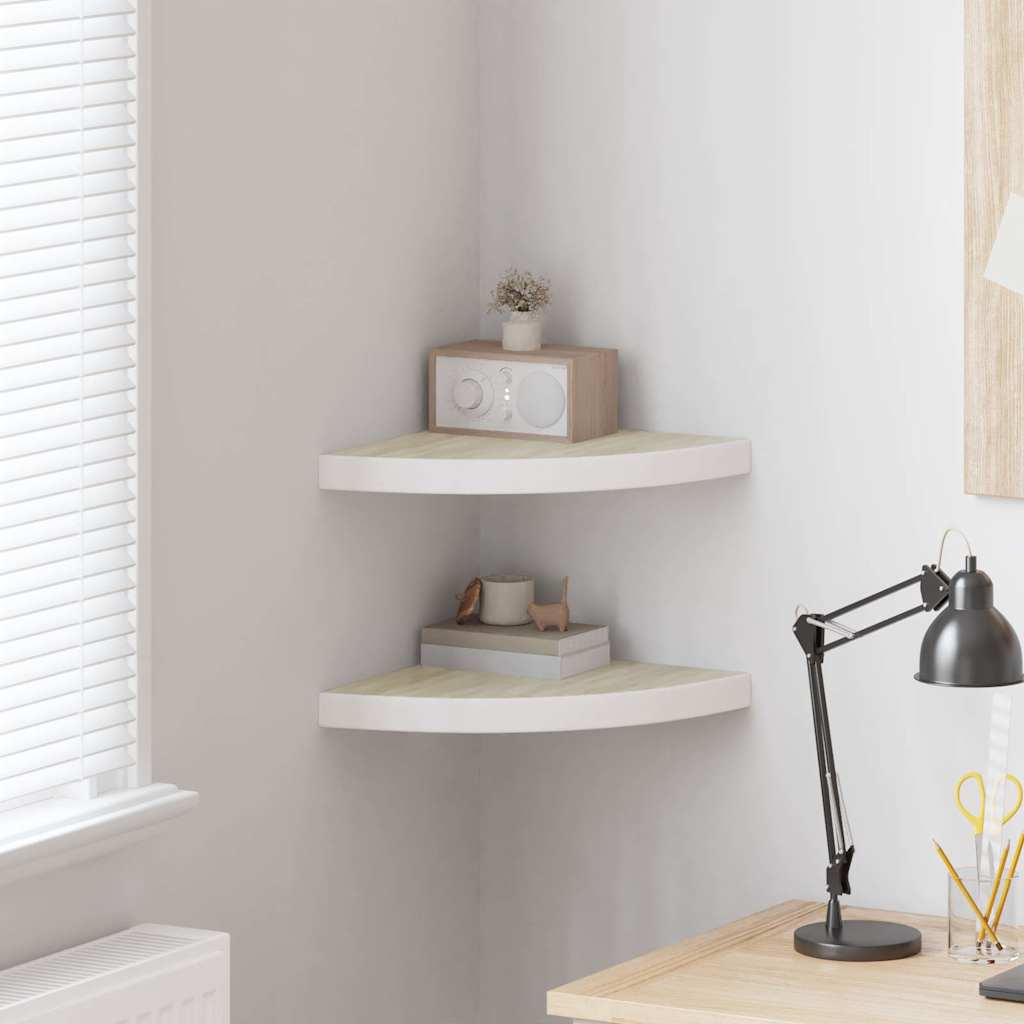vidaXL Wall Corner Shelf | Set of 2 | Oak and White | Honeycomb MDF, Metal 1