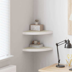 vidaXL Wall Corner Shelf | Set of 2 | Oak and White | Honeycomb MDF, Metal 1