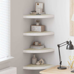 vidaXL Wall Corner Shelf | Set of 4 | Oak and White | Honeycomb MDF, Metal 1