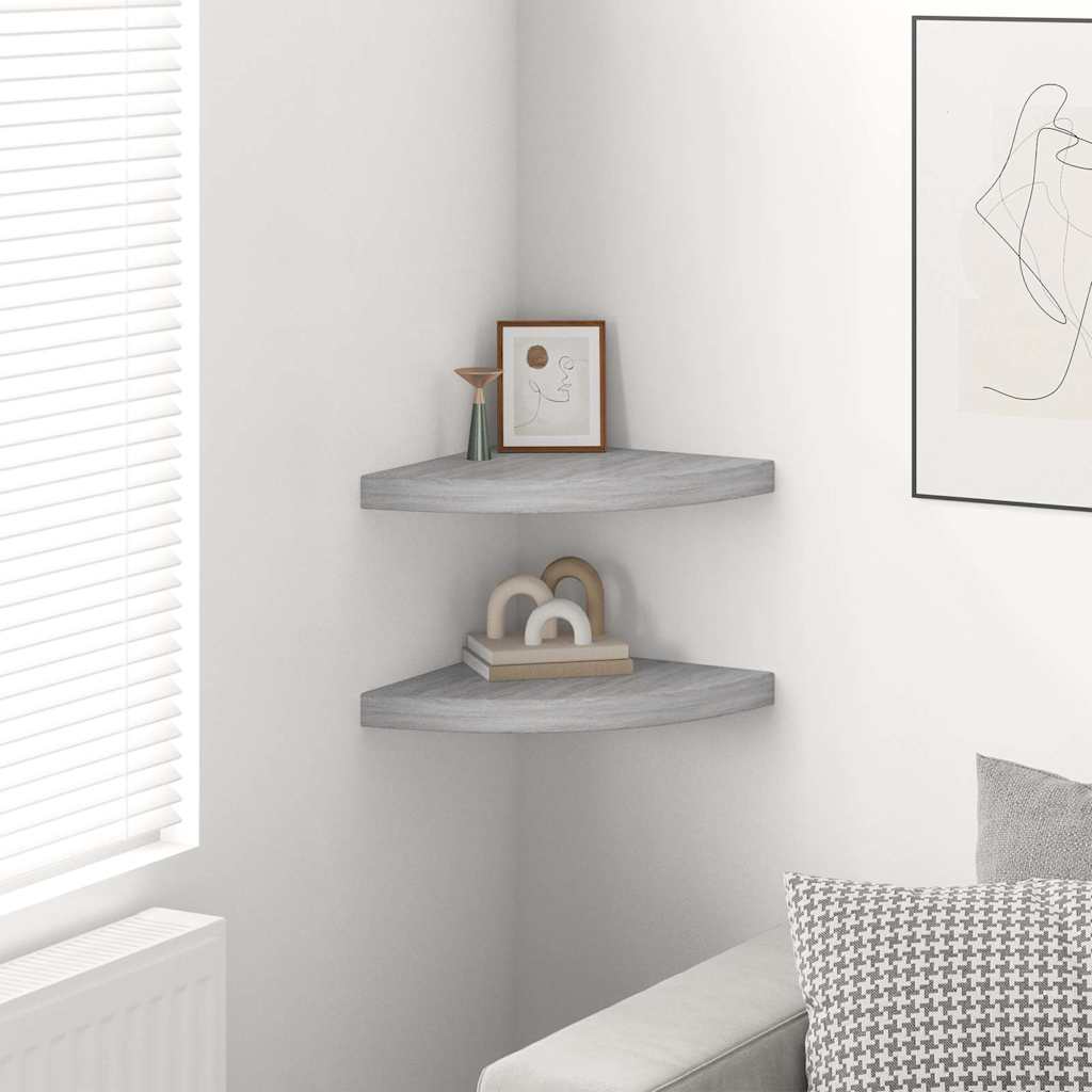 vidaXL Wall Corner Shelf | Set of 2 | Concrete grey | Honeycomb MDF, metal 3