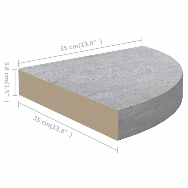 Wall Corner Shelves 2 pcs Concrete Grey 35x35x3.8 cm MDF