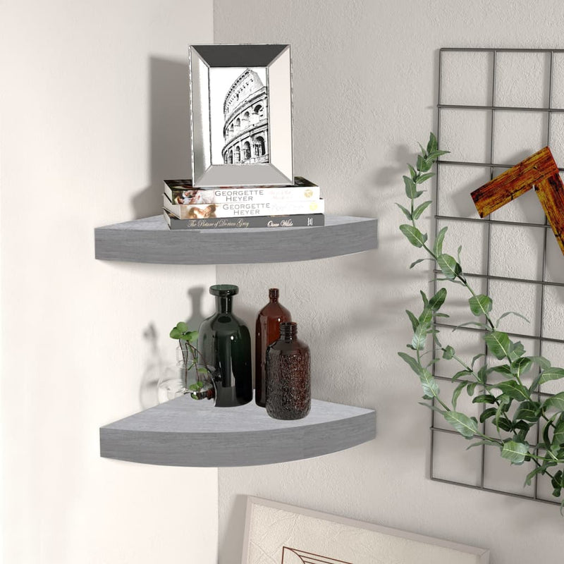 Wall Corner Shelves 2 pcs Concrete Grey 35x35x3.8 cm MDF