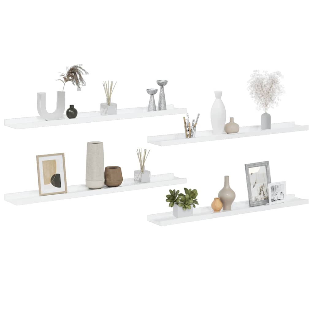 vidaXL Wall Shelf | Set of 4 | High gloss white | MDF | 80cm x 9cm x 3cm 4