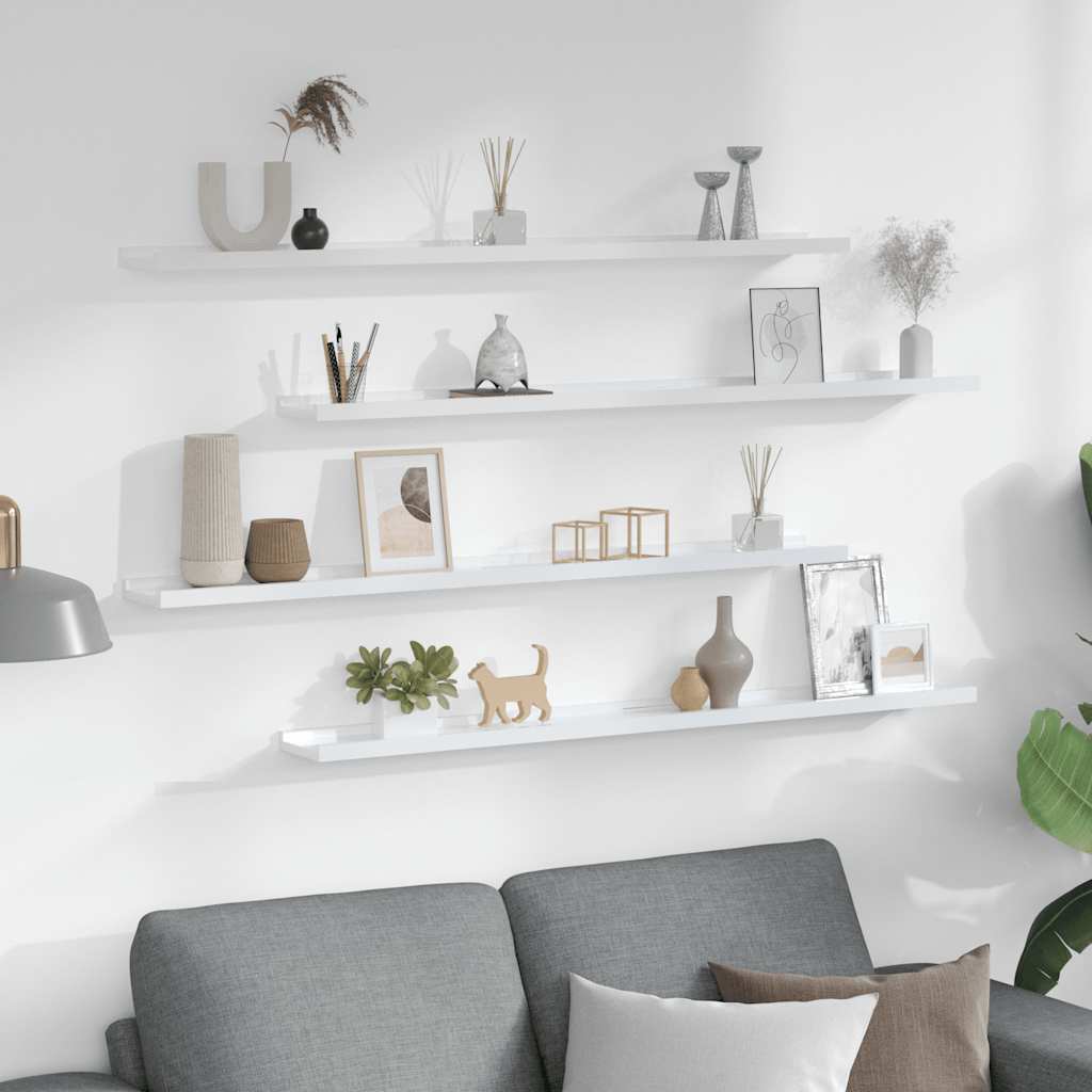 vidaXL Wall Shelf |  Set of 4 | High gloss white | MDF | Large | Wall Shelf 3