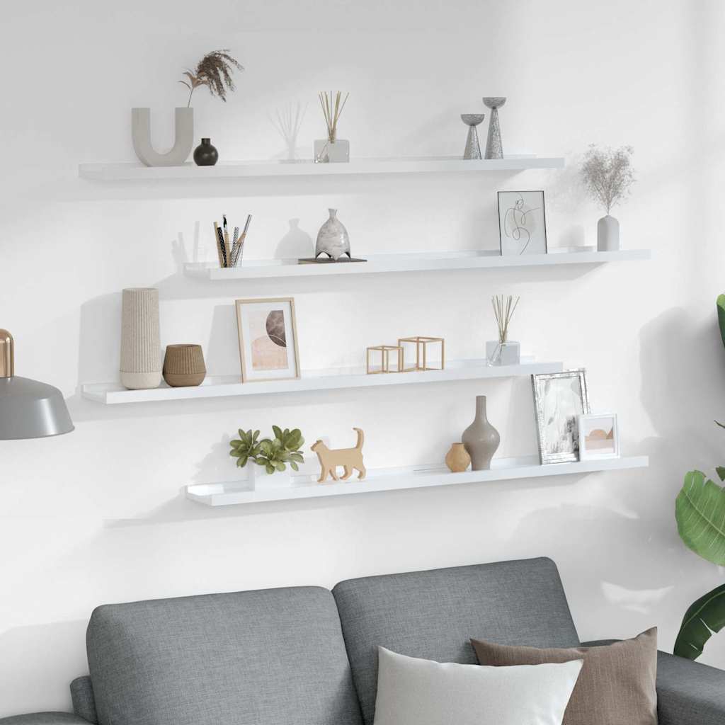 Wall Shelves 4 100 x 9 x 3 cm High gloss white