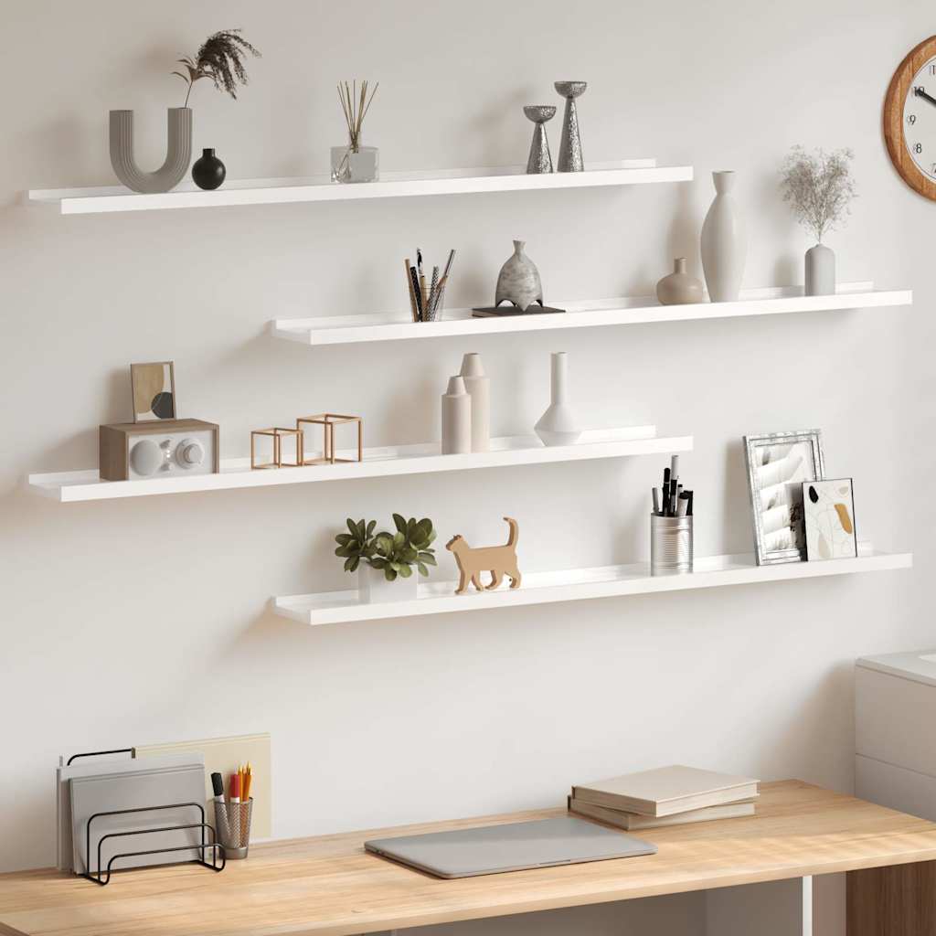 vidaXL Wall Shelf |  Set of 4 | High gloss white | MDF | Large | Wall Shelf 1