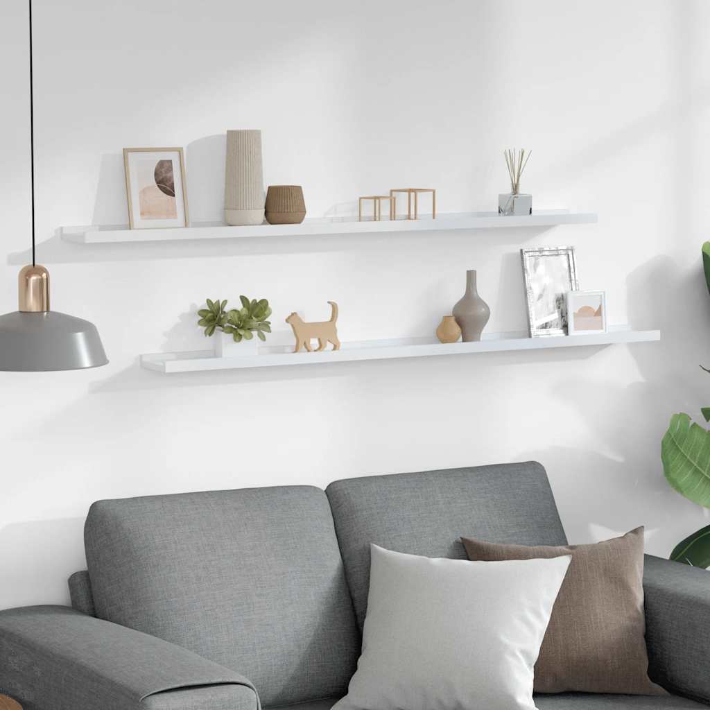 vidaXL Wall Shelf | Set of 2 | White | MDF | 115 x 9 x 3 cm | Wall mounting 3