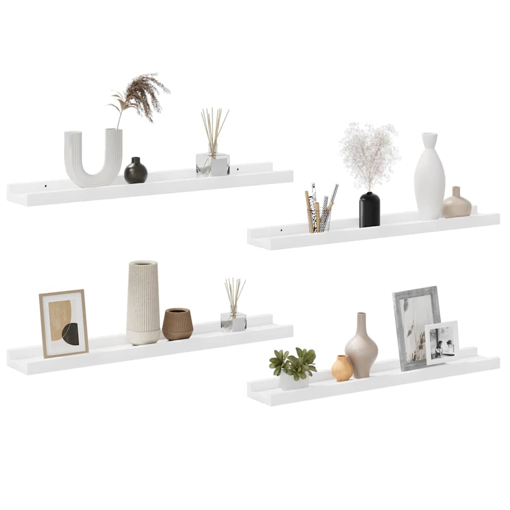vidaXL Wall Shelf | Set of 4 | White | MDF | 60x9x3 cm | Wall mounting 4