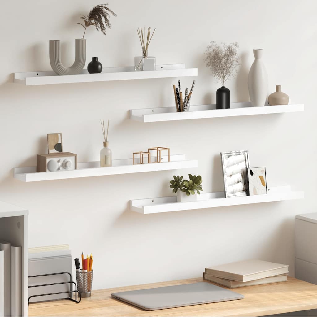 vidaXL Wall Shelf | Set of 4 | White | MDF | 60x9x3 cm | Wall mounting 1