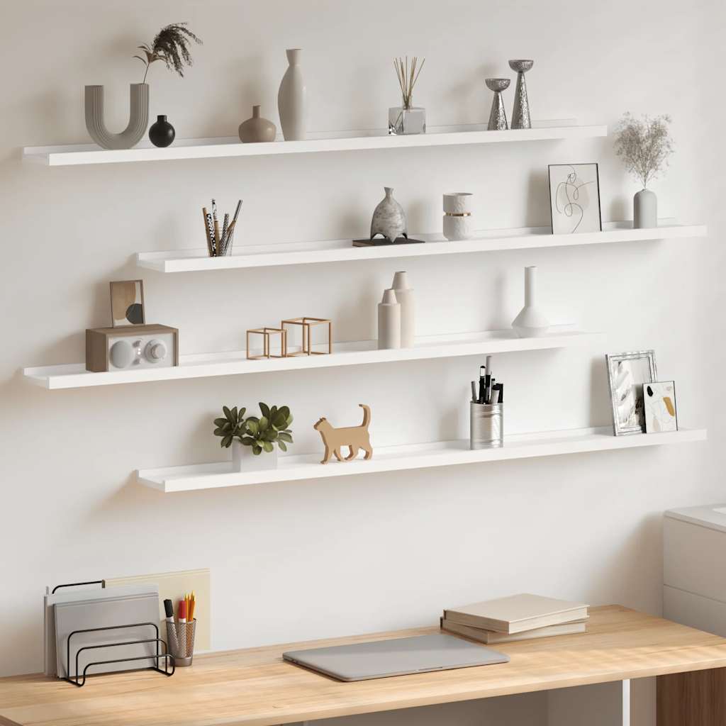 vidaXL Wall Shelf |  Set of 4 | White | MDF | 115 cm |  Wall mounting 1