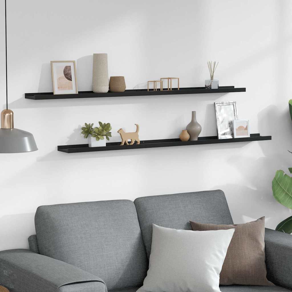 vidaXL Wall Shelf | Set of 2 | Black | MDF | 115 cm wide | Wall mounting 3