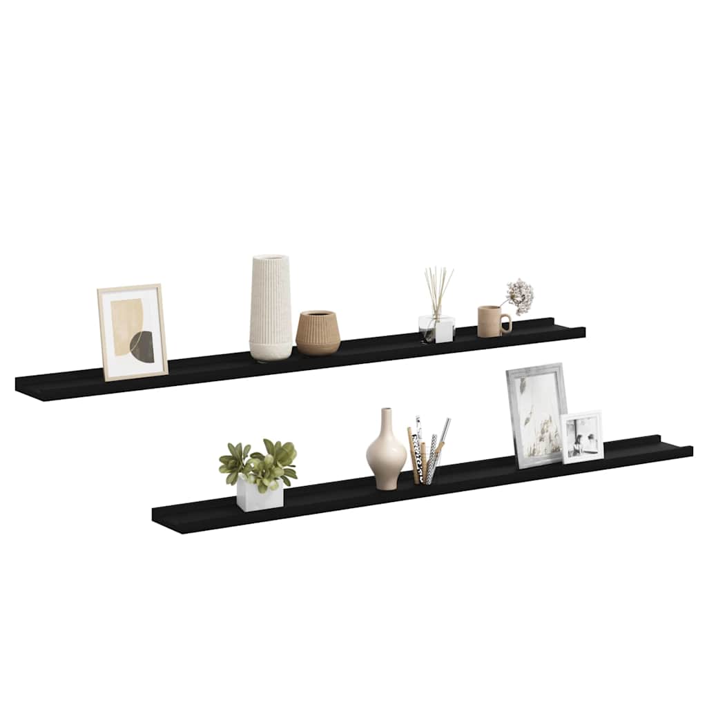 vidaXL Wall Shelf | Set of 2 | Black | MDF | 115 cm wide | Wall mounting 4