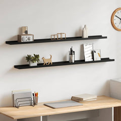 vidaXL Wall Shelf | Set of 2 | Black | MDF | 115 cm wide | Wall mounting 1