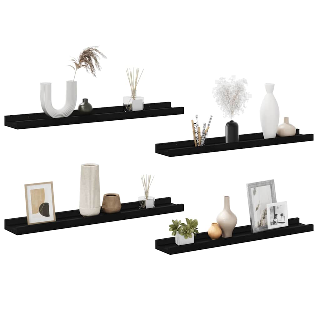 vidaXL Wall Shelf | Set of 4 | Black | MDF | 60x9x3 cm | Wall mounting 4