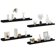 vidaXL Wall Shelf | Set of 4 | Black | MDF | 60x9x3 cm | Wall mounting 4