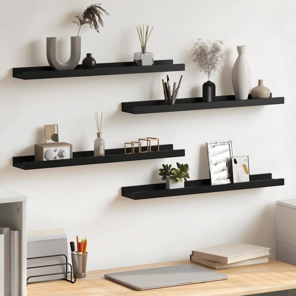 vidaXL Wall Shelf | Set of 4 | Black | MDF | 60x9x3 cm | Wall mounting 1