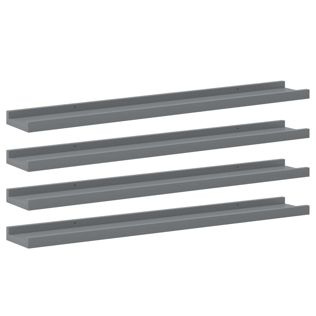 vidaXL Wall Shelf | Set of 4 | Grey | MDF | 80x9x3 cm | Wall mounting 2