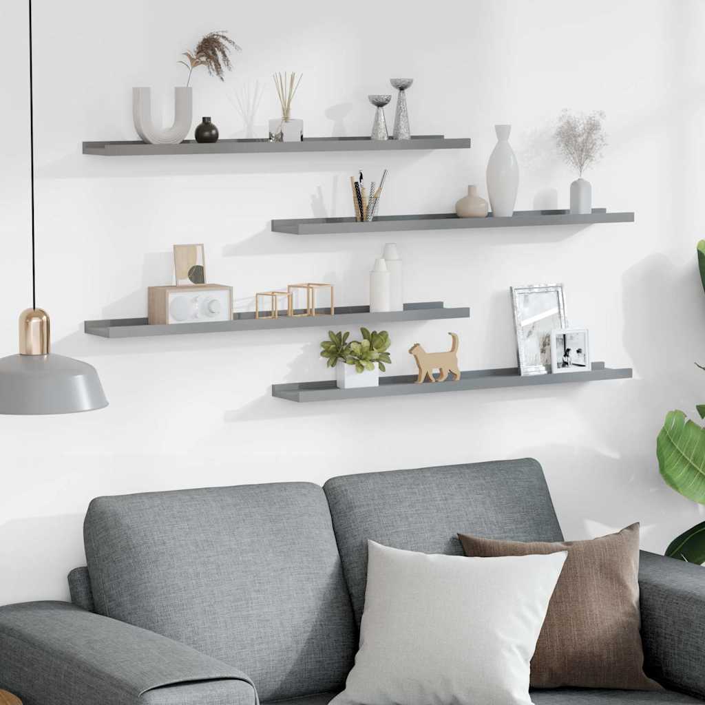 vidaXL Wall Shelf | Set of 4 | Grey | MDF | 80x9x3 cm | Wall mounting 3