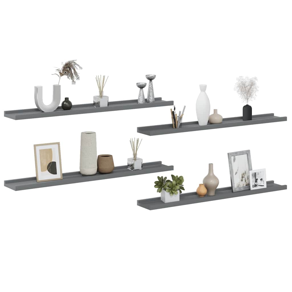 vidaXL Wall Shelf | Set of 4 | Grey | MDF | 80x9x3 cm | Wall mounting 4