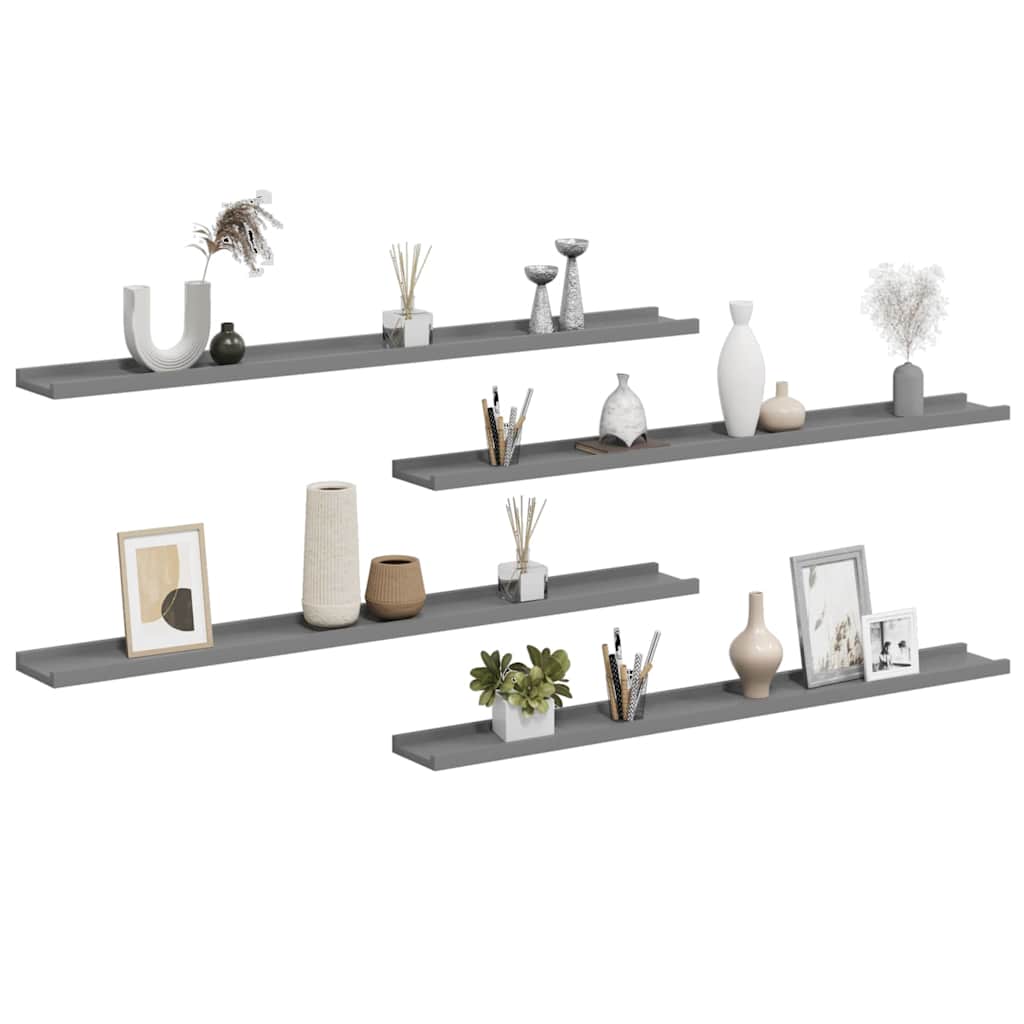 vidaXL Wall Shelf | Set of 4 | Grey | MDF | Wall Shelf | Rectangular | Modern 4