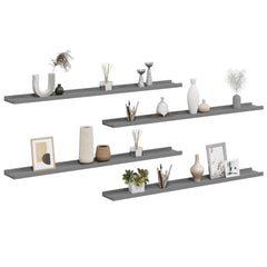 vidaXL Wall Shelf | Set of 4 | Grey | MDF | Wall Shelf | Rectangular | Modern 4