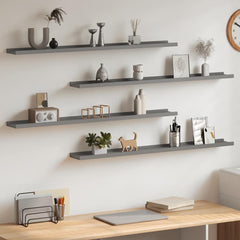 vidaXL Wall Shelf | Set of 4 | Grey | MDF | Wall Shelf | Rectangular | Modern 1
