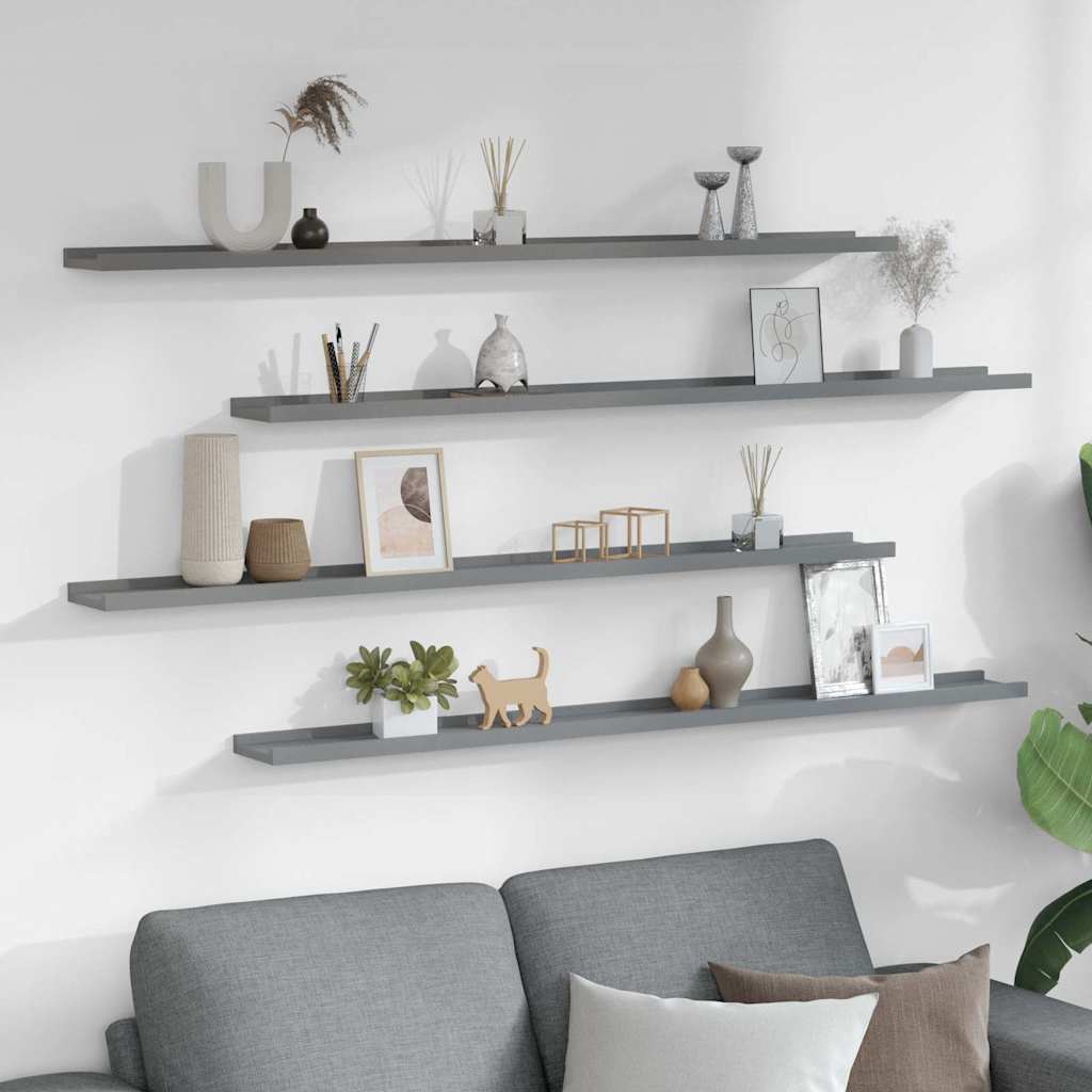 vidaXL Wall Shelf | Set of 4 | Grey | MDF | Medium | Wall Mounting 3