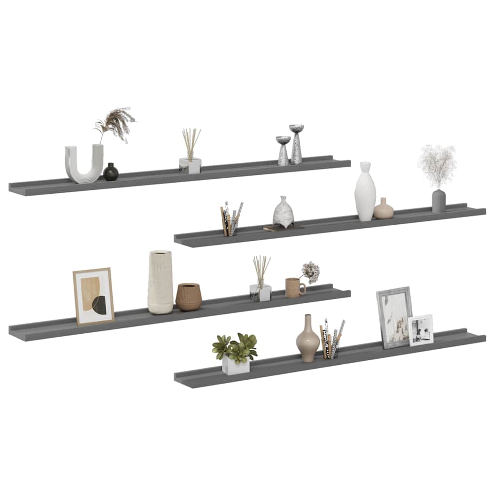 vidaXL Wall Shelf | Set of 4 | Grey | MDF | Medium | Wall Mounting 4