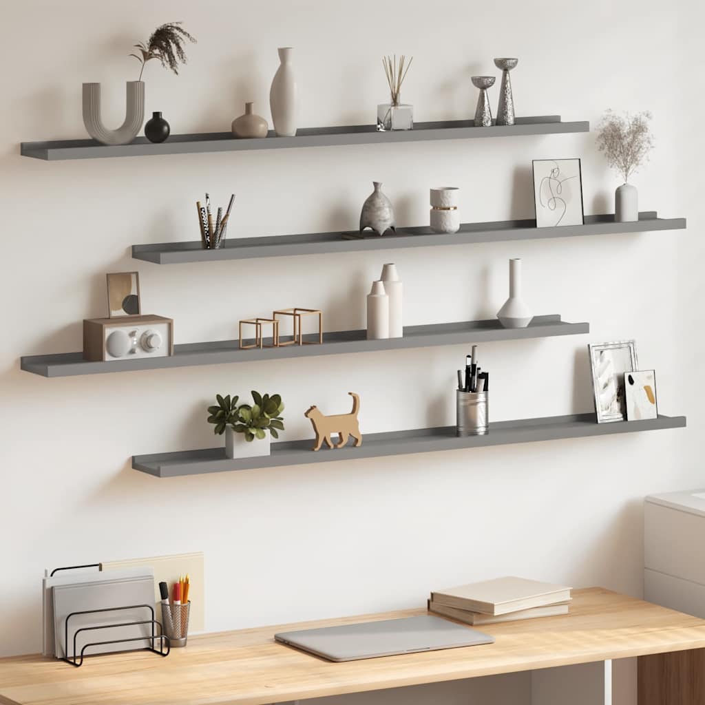 vidaXL Wall Shelf | Set of 4 | Grey | MDF | Medium | Wall Mounting 1
