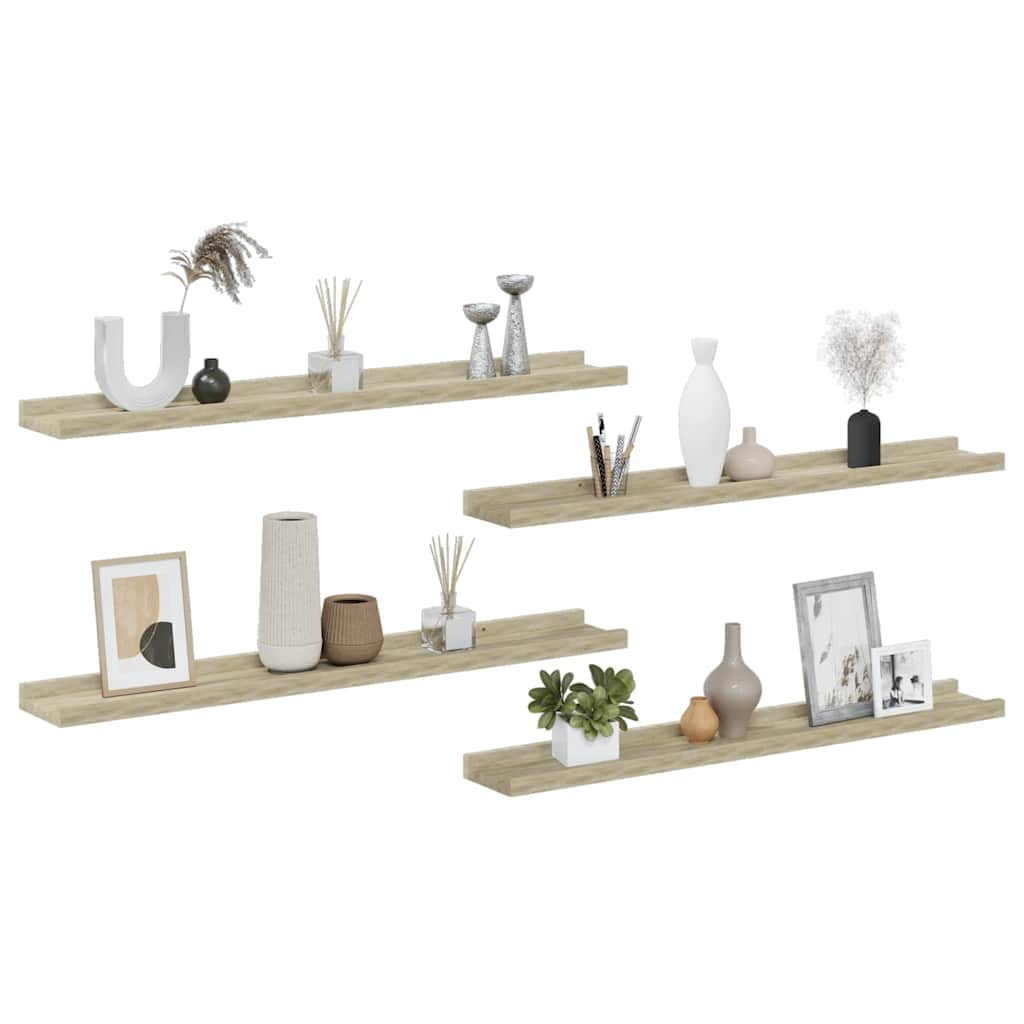 vidaXL Wall Shelf | Set of 4 | Sonoma oak | MDF | 80 cm x 9 cm x 3 cm 4