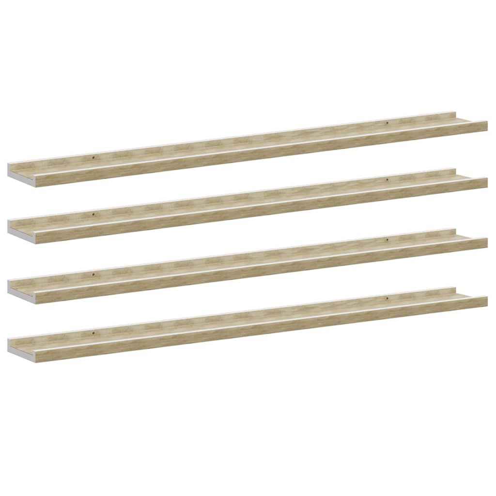 vidaXL Wall Shelf | Set of 4 | White and Sonoma Oak | MDF | Medium 2