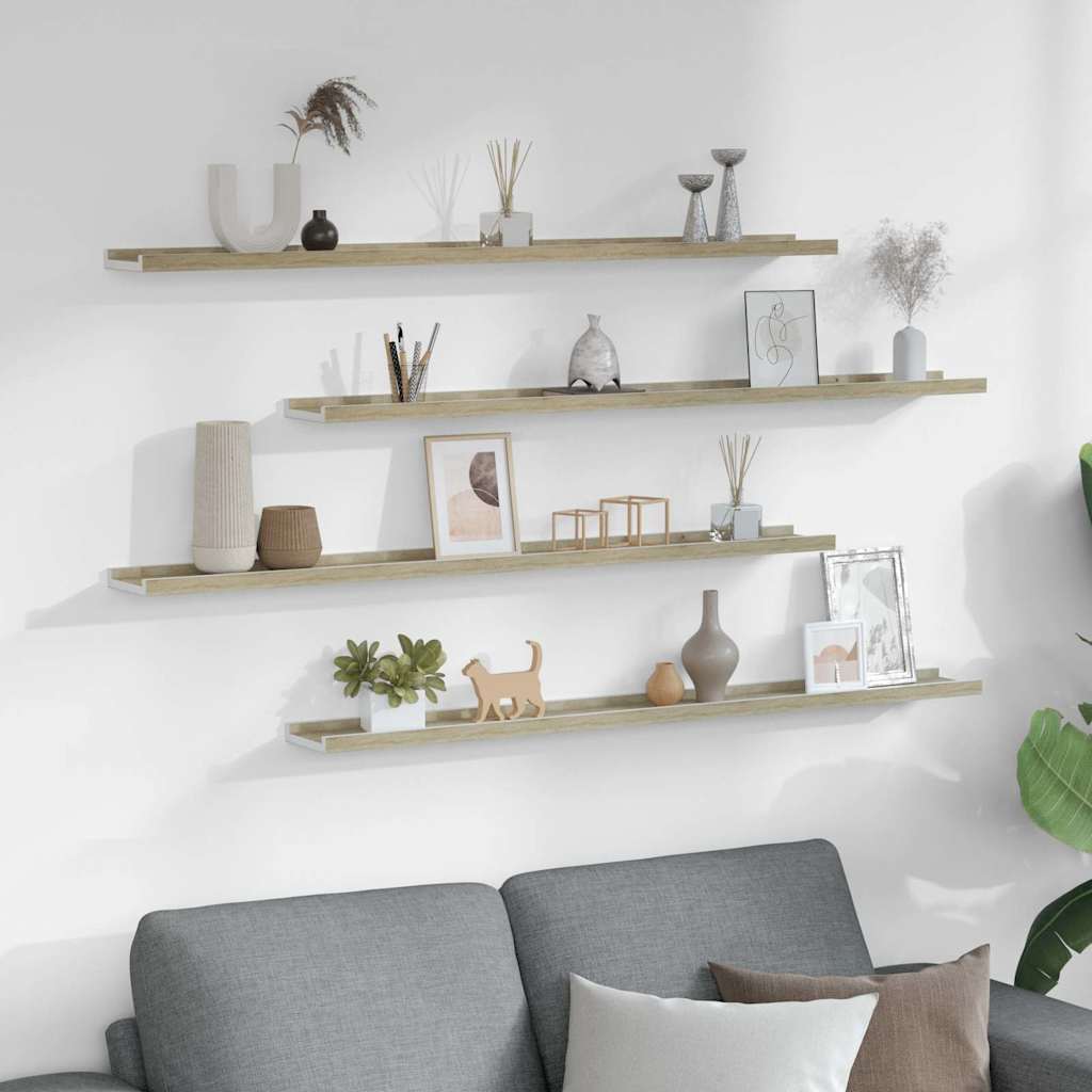 vidaXL Wall Shelf | Set of 4 | White and Sonoma Oak | MDF | Medium 3