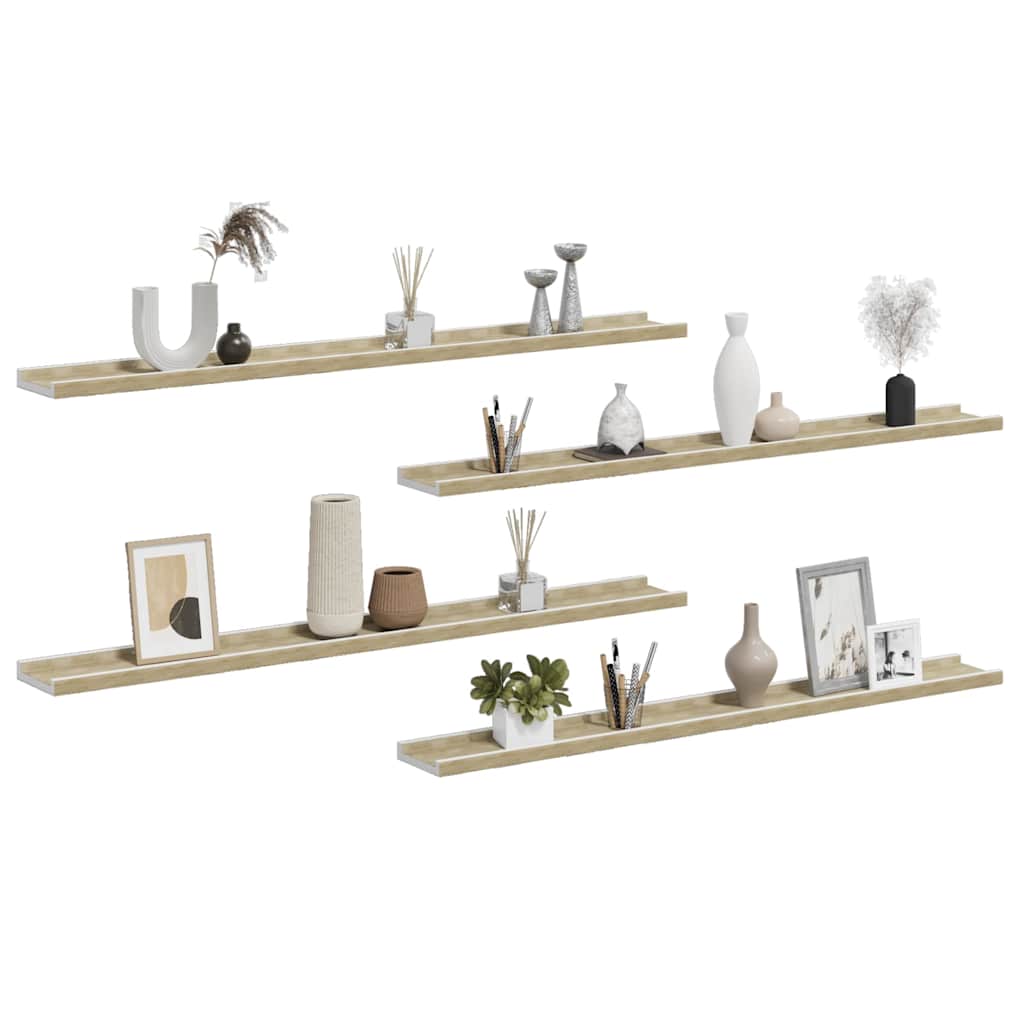 vidaXL Wall Shelf | Set of 4 | White and Sonoma Oak | MDF | Medium 4