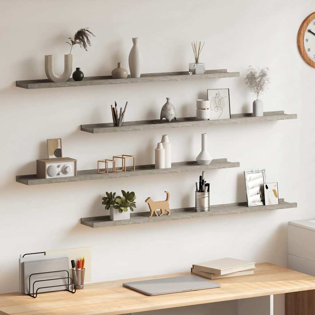vidaXL Wall Shelf | Set of 4 | Concrete Grey | MDF | 100x9x3 cm | Wall Shelf 1