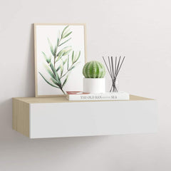 vidaXL Wall-mounted Drawer Shelf Oak and White 40x23.5x10cm MDF 1