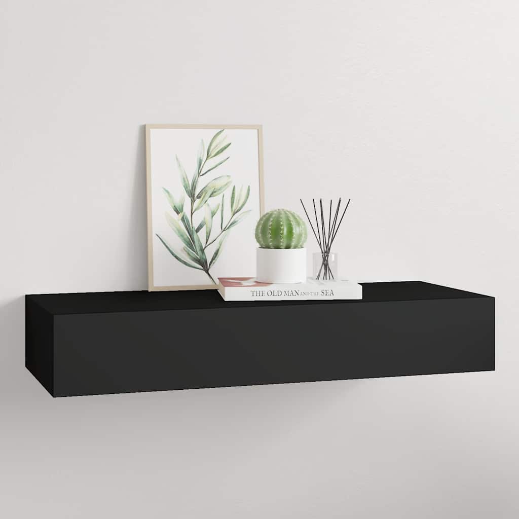 vidaXL Wall-mounted Drawer Shelf Black 60x23.5x10cm MDF 1