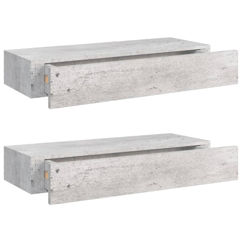 Wall Drawer Shelves 2 pcs Concrete Grey 60x23.5x10cm MDF