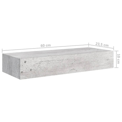 Wall Drawer Shelves 2 pcs Concrete Grey 60x23.5x10cm MDF