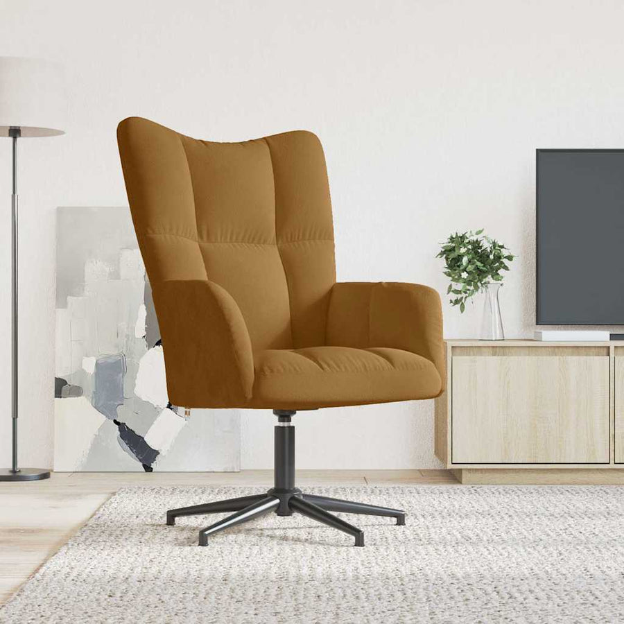 Relaxing Chair with a Stool Velvet Brown without footrest
