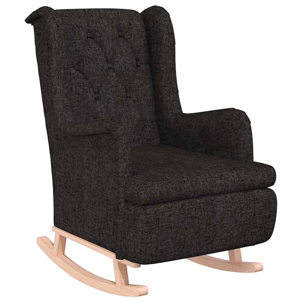 vidaXL Armchair with Solid Rubber Wood Rocking Legs Black Fabric 2