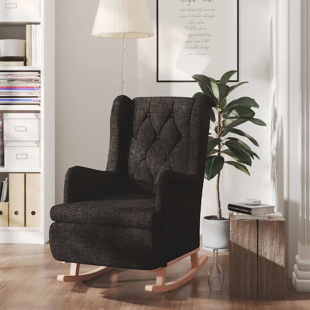 vidaXL Armchair with Solid Rubber Wood Rocking Legs Black Fabric 1