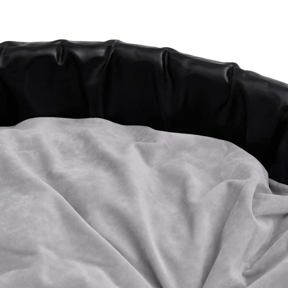 Dog Bed Black and Plush and Faux Leather Grey 69 cm 19 cm 59 cm