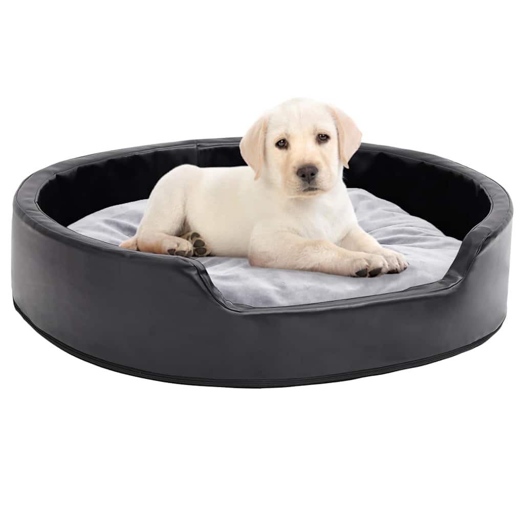 Dog Bed Black and Plush and Faux Leather Grey 79 cm 19 cm 70 cm