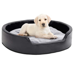 Dog Bed Black and Plush and Faux Leather Grey 79 cm 19 cm 70 cm