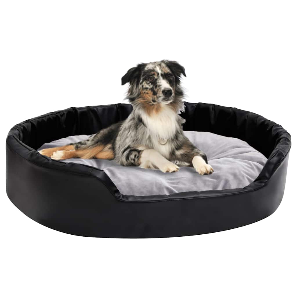 Dog Bed Black and Plush and Faux Leather Grey 90 cm 20 cm 79 cm
