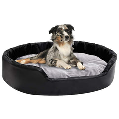 Dog Bed Black and Plush and Faux Leather Grey 90 cm 20 cm 79 cm