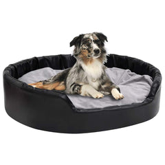 Dog Bed Black and Plush and Faux Leather Grey 99 cm 21 cm 89 cm