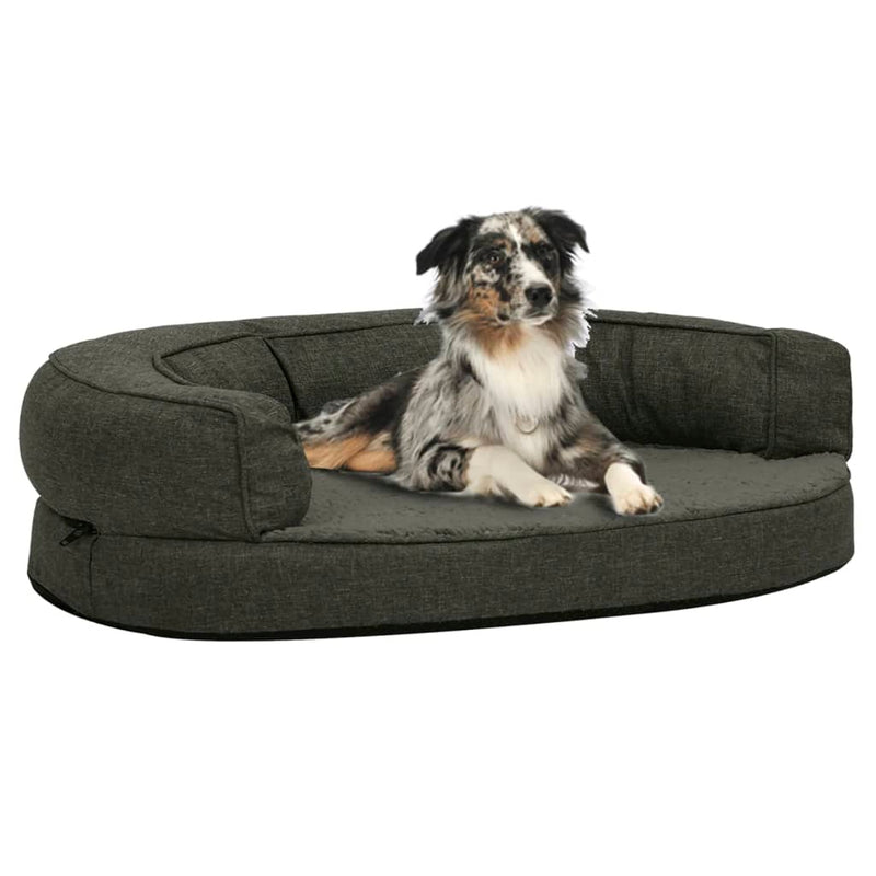 Ergonomic Dog Bed Mattress 90x64 cm Linen Look Fleece Dark Grey