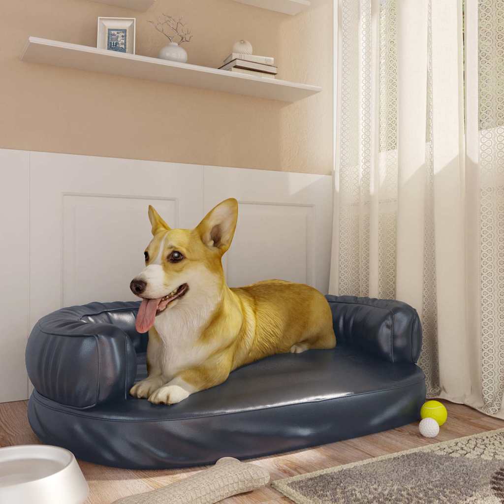 vidaXL Ergonomic Foam Dog Bed Dark Blue 75x53 cm Faux Leather 1