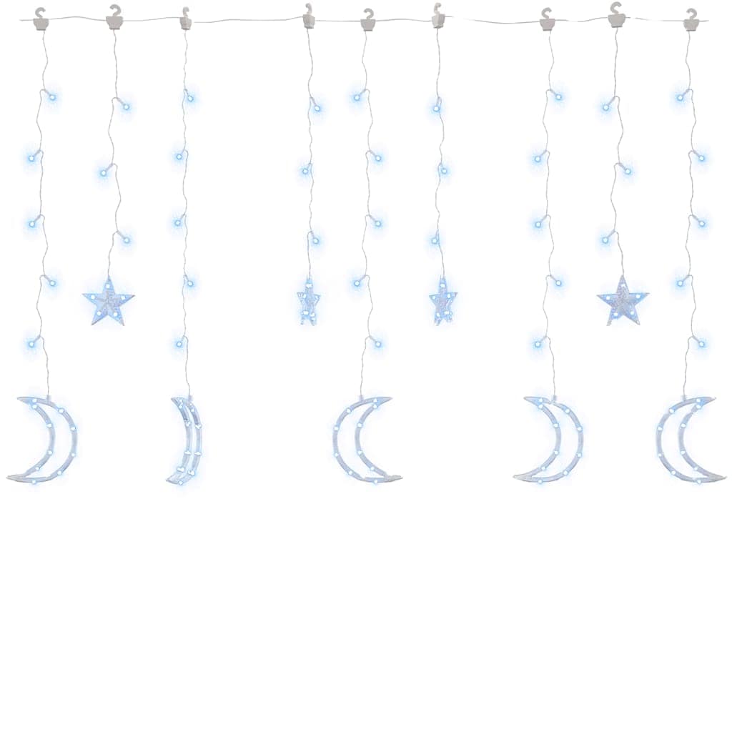 Close up of the star and moon fairy lights with cold white LEDs